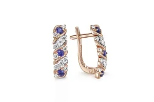 Серьги из красного золота с 6 корундами и 24 бриллиантами