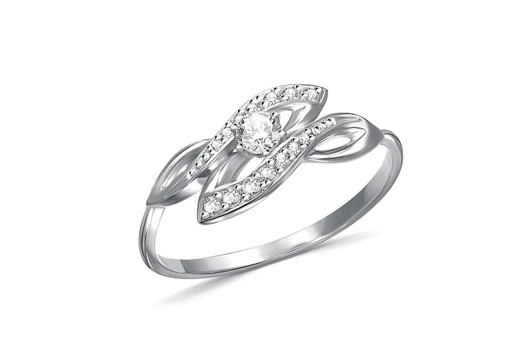 Кольцо из белого золота с 15 фианитами