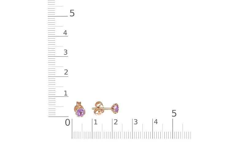 Серьги-пусеты из красного золота с 2 аметистами