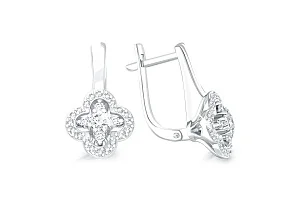 Серьги Клевер из белого золота с 50 бриллиантами