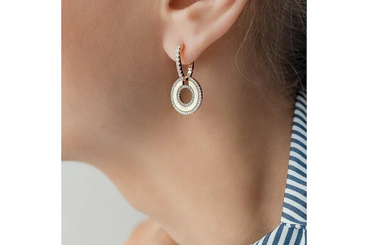 Серьги Круги из красного золота с 130 фианитами