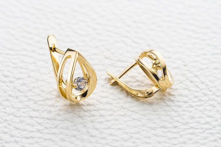 Серьги из жёлтого золота с 2 фианитами