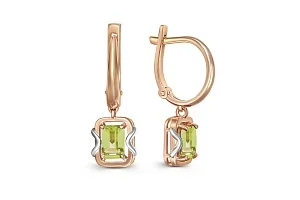 Серьги из красного золота с 2 хризолитами