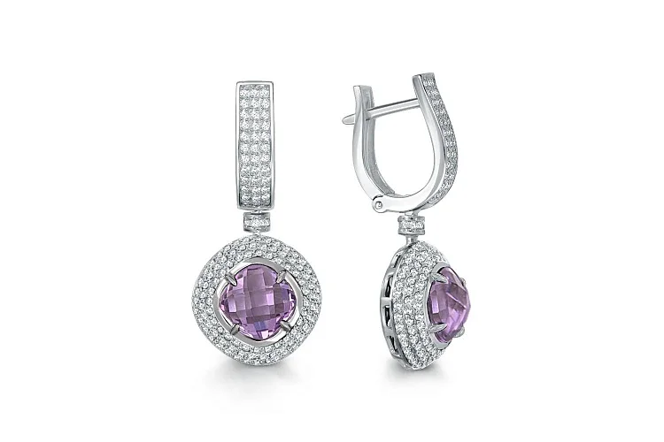 Серьги из белого золота с 2 аметистами и 290 бриллиантами