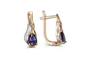 Серьги из красного золота с 2 сапфирами и 6 бриллиантами