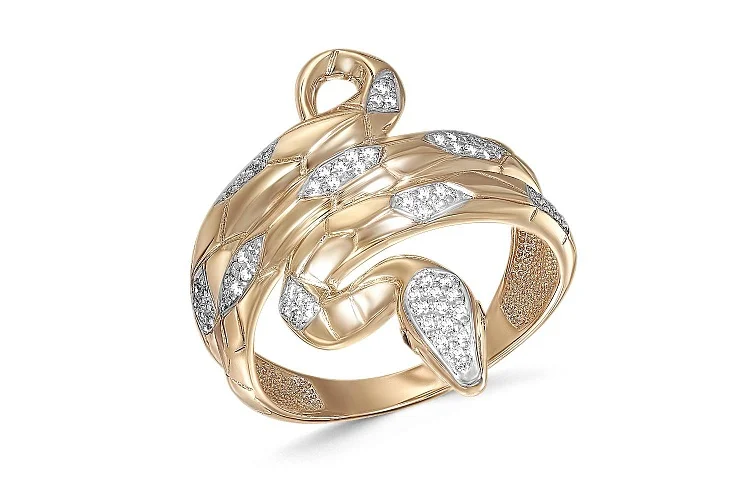 Кольцо Змея из красного золота с 64 фианитами