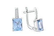 Серьги из белого золота с 2 топазами sky и 12 бриллиантами