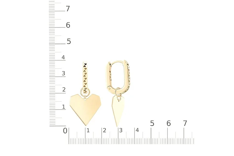 Серьги-трансформеры Сердца из жёлтого золота без вставок