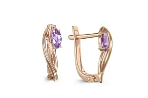 Серьги из красного золота с 2 аметистами