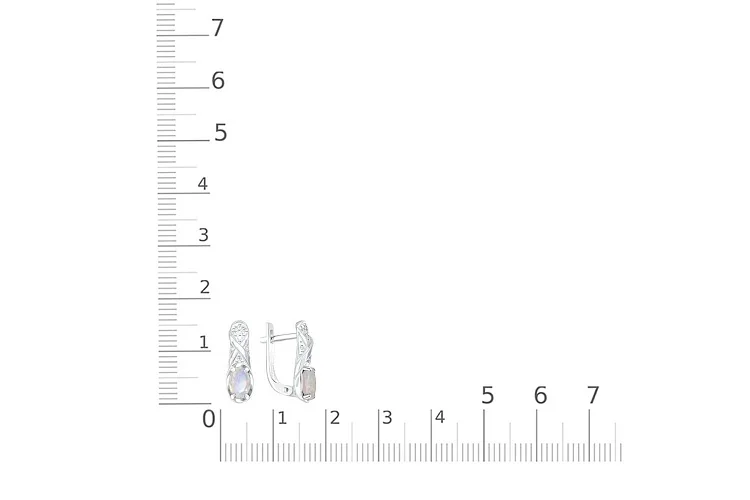 Серьги из белого золота с 2 опалами и 14 фианитами