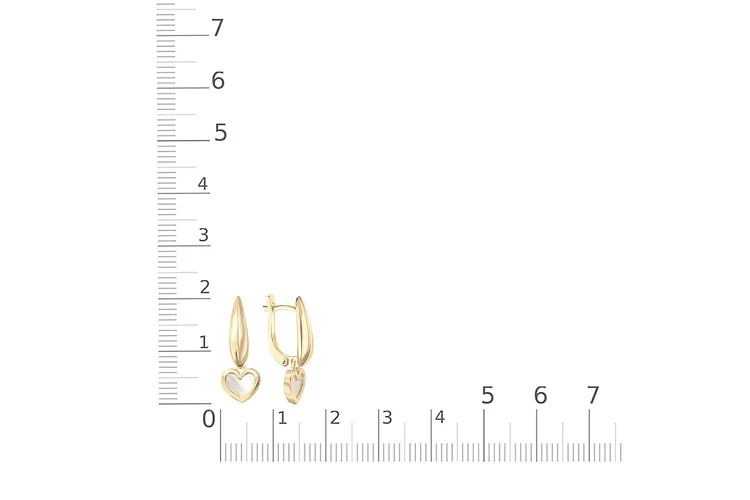 Серьги Сердца из жёлтого золота с перламутром