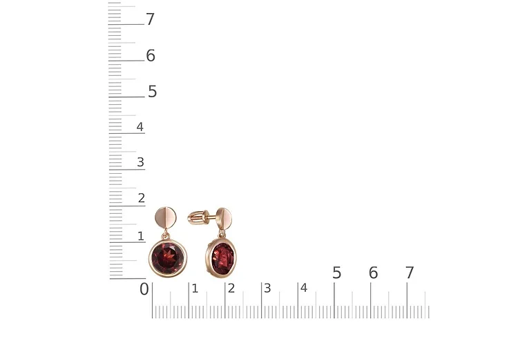 Серьги-пусеты из красного золота с 2 гранатами