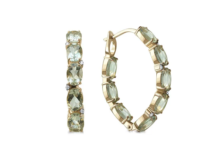 Серьги Дорожки из жёлтого золота с 16 аметистами и 8 фианитами