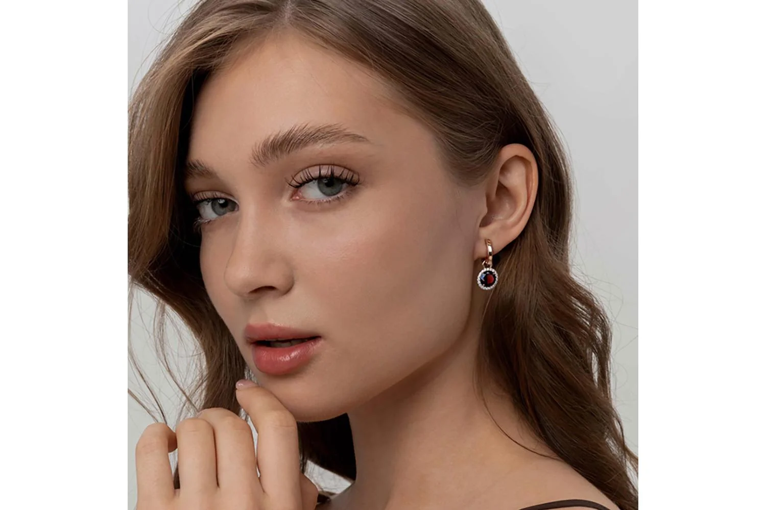 Подвеска серёг-трансформеров из красного золота с гранатом и 20 фианитами