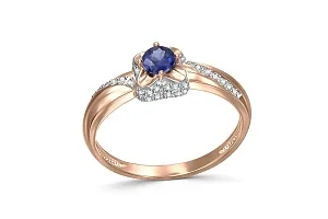 Кольцо из красного золота с корундом и 46 бриллиантами