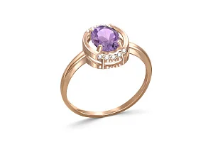 Кольцо из красного золота с аметистом и 10 фианитами
