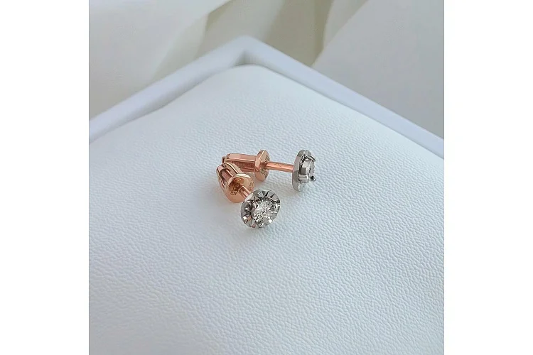 Серьги-пусеты из красного золота с 2 бриллиантами