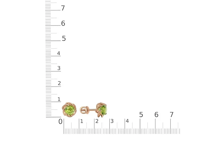 Серьги-пусеты из красного золота с 2 хризолитами