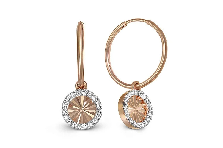Серьги из красного золота с 40 фианитами