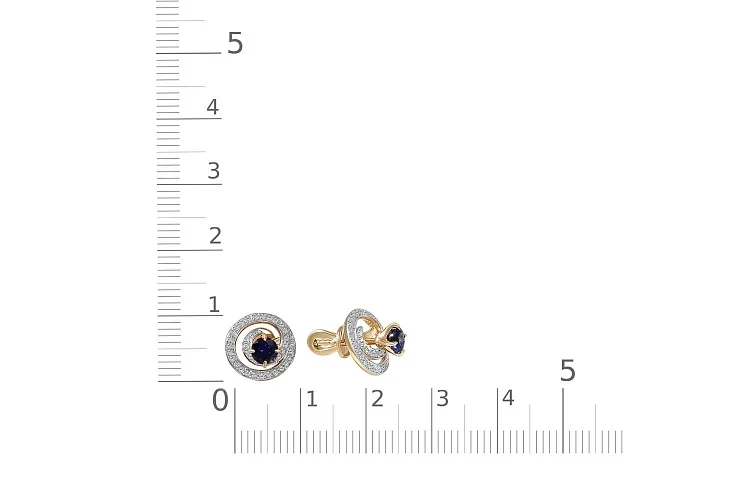 Серьги-пусеты из жёлтого золота с 2 корундами и 72 фианитами