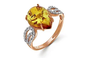 Кольцо из красного золота с янтарём и 38 фианитами