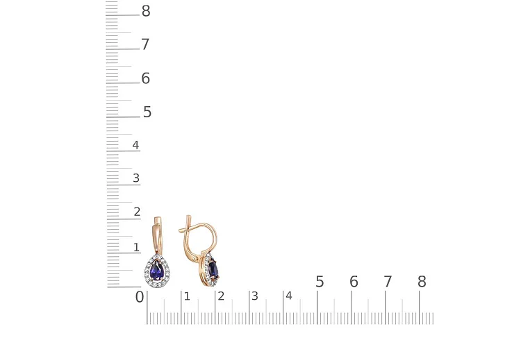 Серьги из красного золота с 2 корундами и 32 бриллиантами