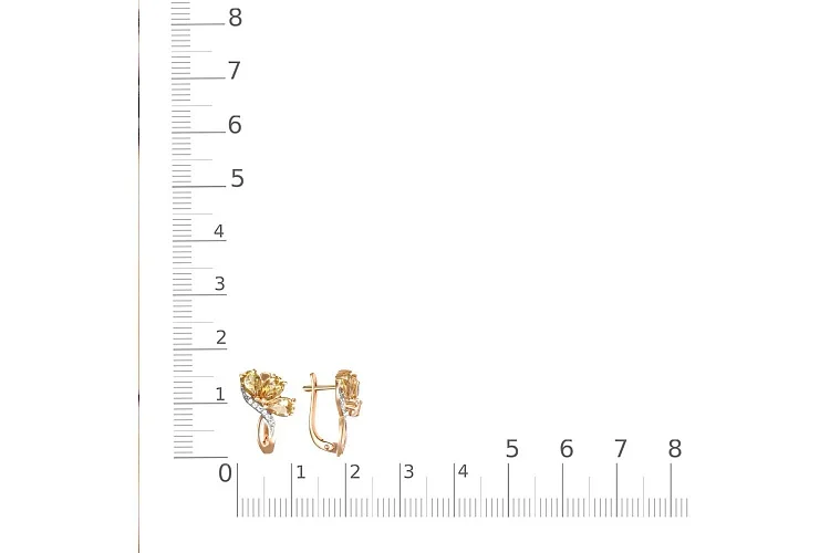Серьги Цветы из красного золота с 6 цитринами и 12 фианитами