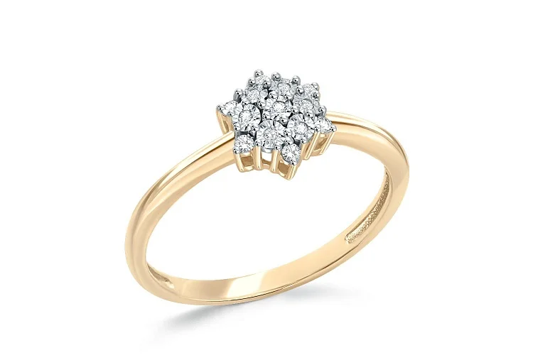 Кольцо Цветок из жёлтого золота с 13 бриллиантами