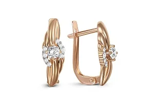 Серьги из красного золота с 18 фианитами
