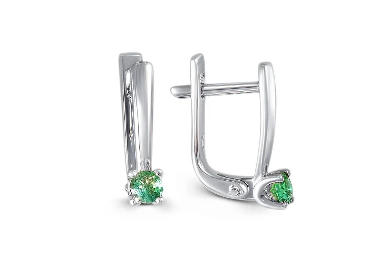 Серьги из белого золота с 2 изумрудами