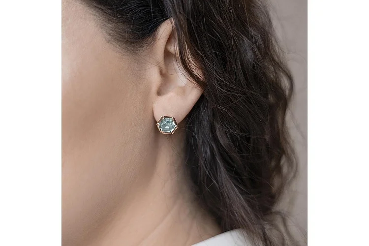 Серьги-пусеты из красного золота с 2 ситаллами