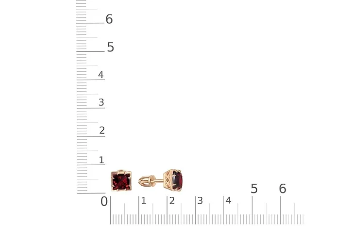 Серьги-пусеты из красного золота с 2 гранатами