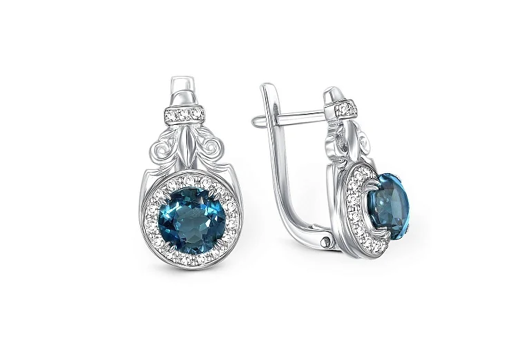 Серьги из белого золота с 2 ситаллами и 36 фианитами