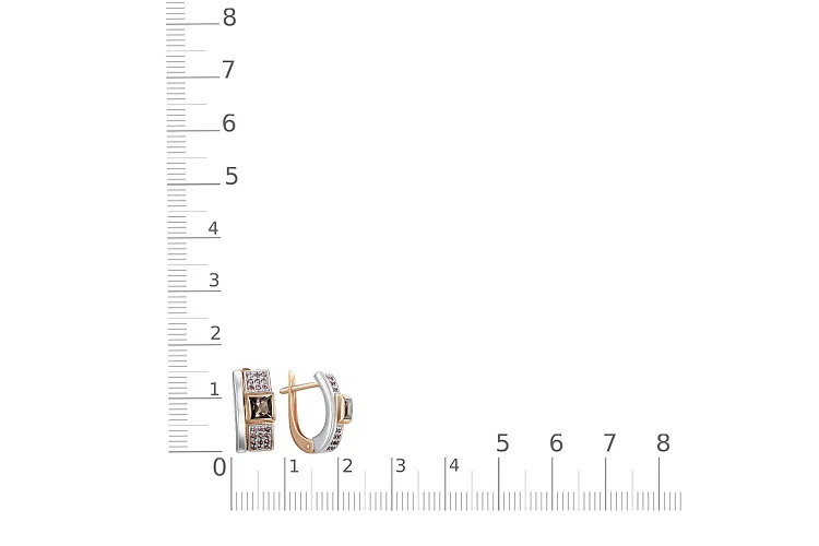Серьги из красного золота с 2 раухтопазами и 42 фианитами