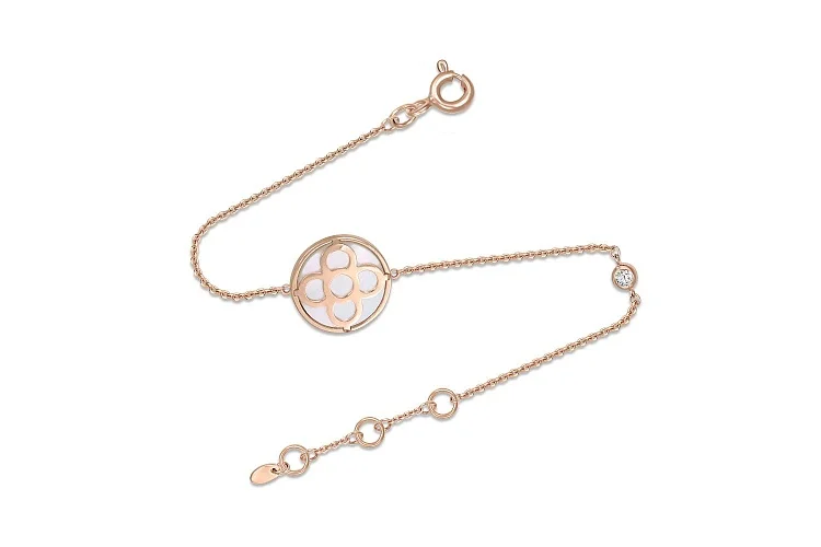 Браслет Клевер из красного золота с перламутром и фианитом