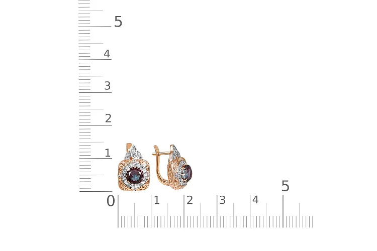 Серьги из красного золота с 2 александритами и 56 фианитами