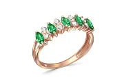 Кольцо из красного золота с 5 изумрудами и 8 бриллиантами