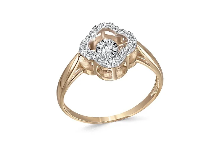 Кольцо Клевер из жёлтого золота с 21 бриллиантами