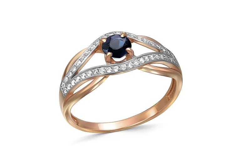 Кольцо из красного золота с сапфиром и 42 бриллиантами