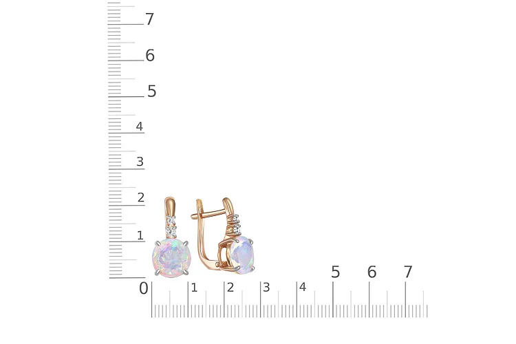 Серьги из красного золота с 2 опалами и 4 фианитами