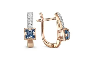 Серьги из красного золота с 2 топазами лондон и 20 фианитами