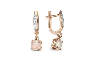 Серьги из красного золота с 2 опалами и 10 фианитами