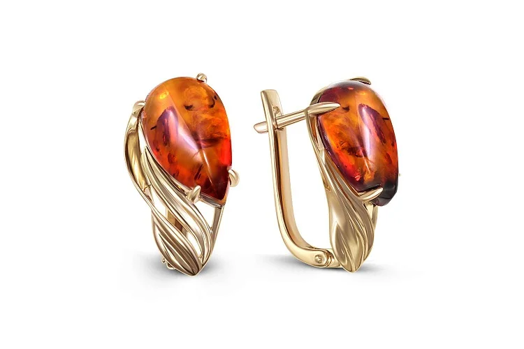 Серьги из жёлтого золота с янтарём