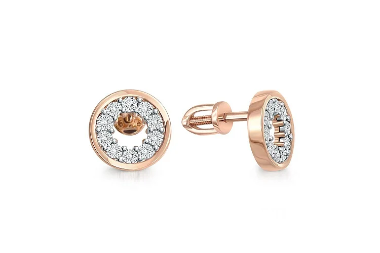 Серьги-пусеты из красного золота с 20 бриллиантами