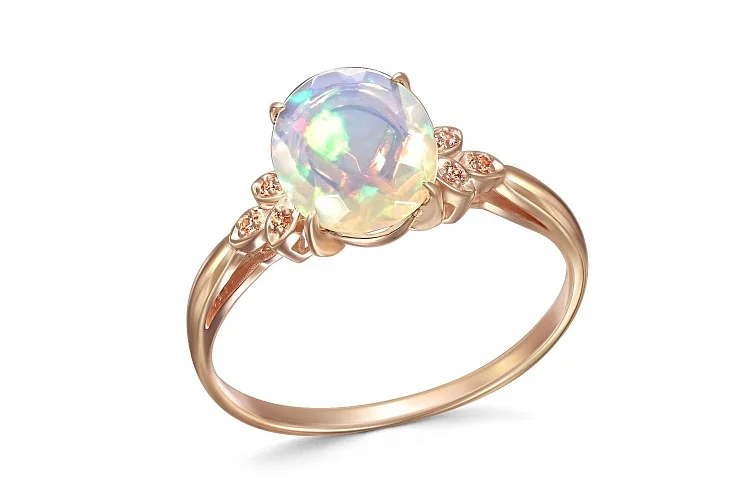 Кольцо из красного золота с опалом и 6 сапфирами