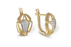 Серьги Цветы из жёлтого золота с 34 фианитами