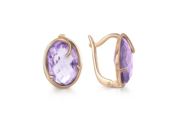 Серьги из красного золота с 2 аметистами