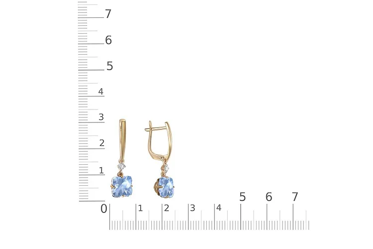 Серьги из жёлтого золота с 2 топазами sky и 2 фианитами