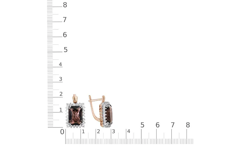 Серьги из красного золота с 2 раухтопазами и 48 фианитами
