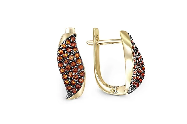 Серьги из жёлтого золота с 60 фианитами